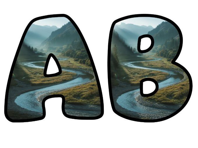 Winding River Geography Lettering Set for Classroom Display | Upper & Lowercase, 0-9 and Signs