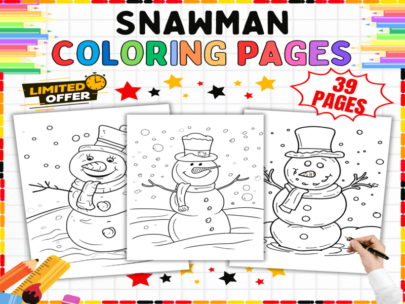 Snowman Coloring Pages for Kids | Winter Weather Printables | Snowy Day Art Activities Bundle