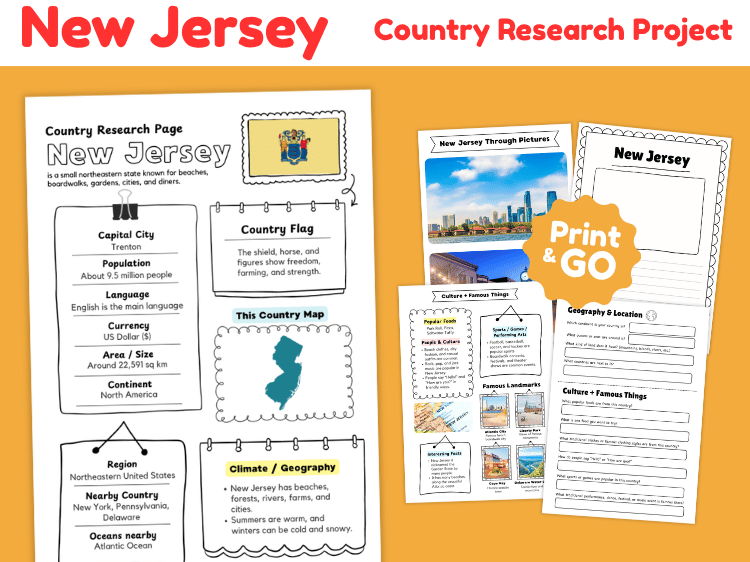 New Jersey State Research Project | US Geography & State Study Worksheets