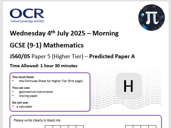 OCR Maths (H) - Predicted Paper 5 - 25 (Version A)