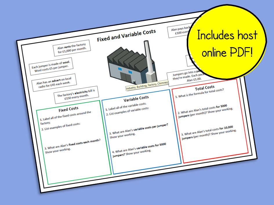 R064 LO2 Calculating Fixed, Variable & Total Costs Sheet Teaching