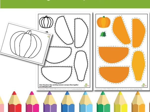 Pumpkin Art & Craft Printable Pack | Cut, Color, and Glue Activity for Kids | 3-Page Digital
