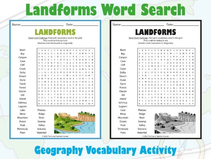 Landforms Word Search Puzzle | Geography Vocabulary Activity for Grades 3–6