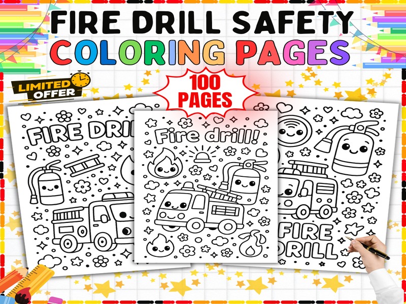 Fire Drill Safety Coloring Pages | 100 Page Coloring Sheets | Fire Prevention Activities