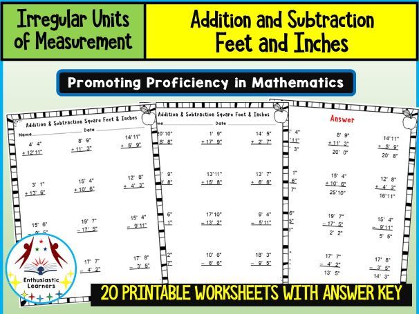 Addition and Subtraction of Irregular Measurement Units – Feet and Inches | Worksheets Practice Acti