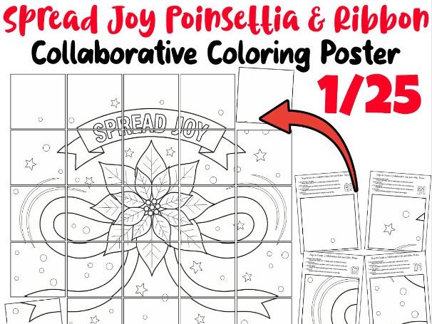 Spread Joy Poinsettia & Ribbon Collaborative Coloring Poster | Winter Art