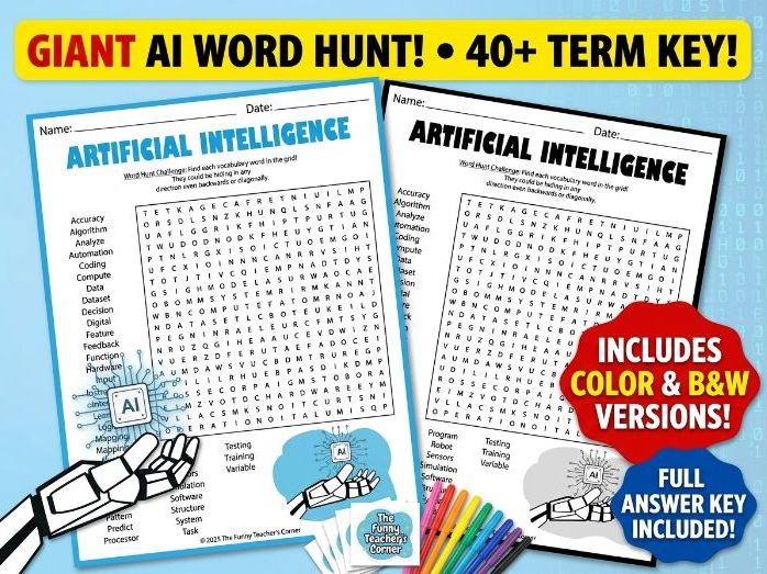 Artificial Intelligence Word Search | AI, Robotics & Machine Learning | KS2 KS3 KS4 Years 5-11