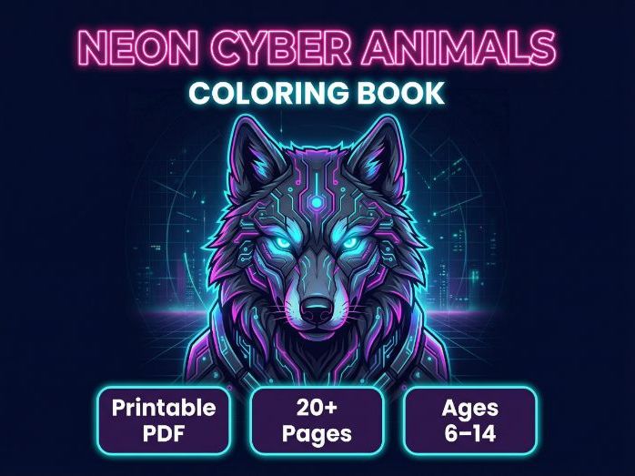 Neon Cyber Animals Coloring Book