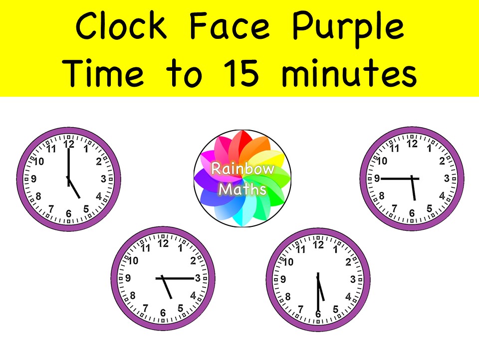 Time to 15 Mins Purple Clocks 50 Maths Clipart Year 2