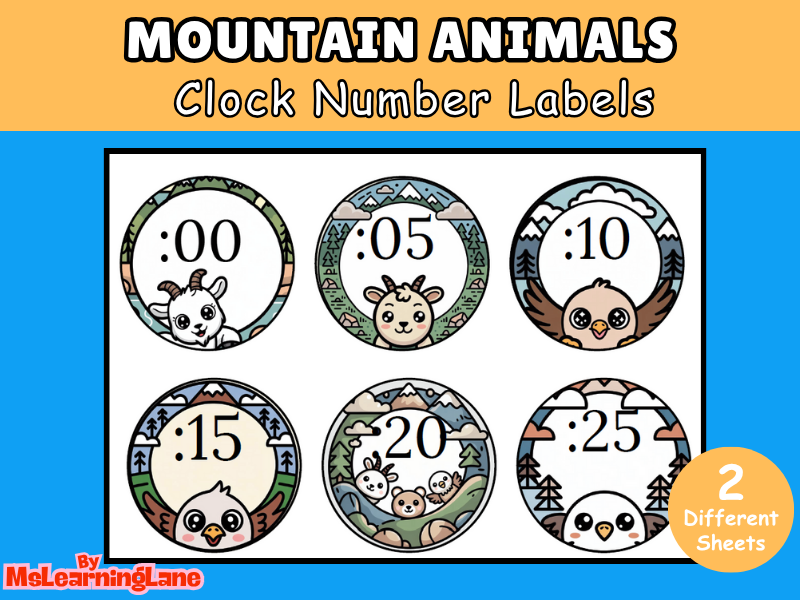 Mountain Animals Clock Cover | Nature-Themed Printable Classroom Decor for Telling Time