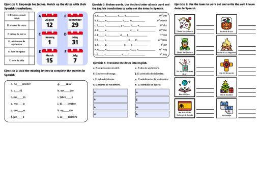 Writing the date in Spanish worksheets
