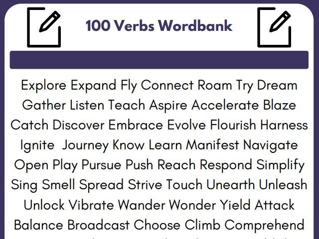 Verb Word Bank Teaching Resources
