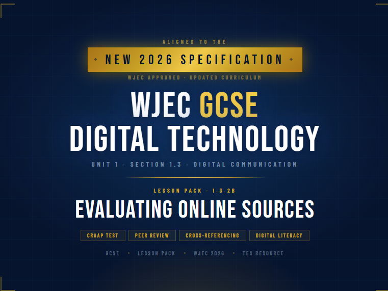 NEW 2026 WJEC GCSE Digital Technology 1.3.2B Evaluating Online Information | Lesson Pack