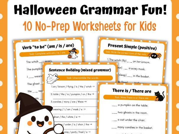 Halloween Grammar Fun! – 10 No-Prep Worksheets for Kids