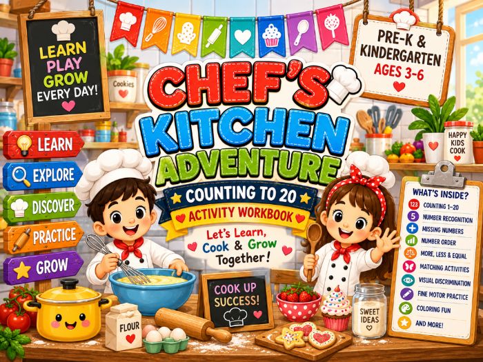 Chef’s Kitchen Counting to 20 Worksheets | Number Recognition & Math Activities | Pre-K–Kindergarten