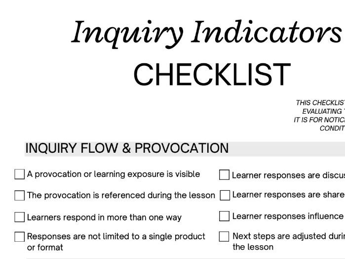 Inquiry Indicator Checklist