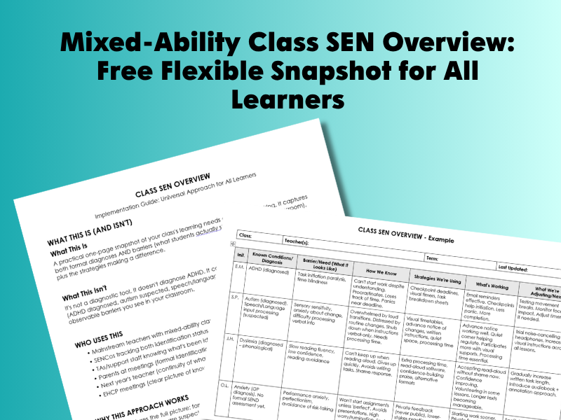 Mixed-Ability Class SEN Overview: Free Flexible Snapshot for All Learners