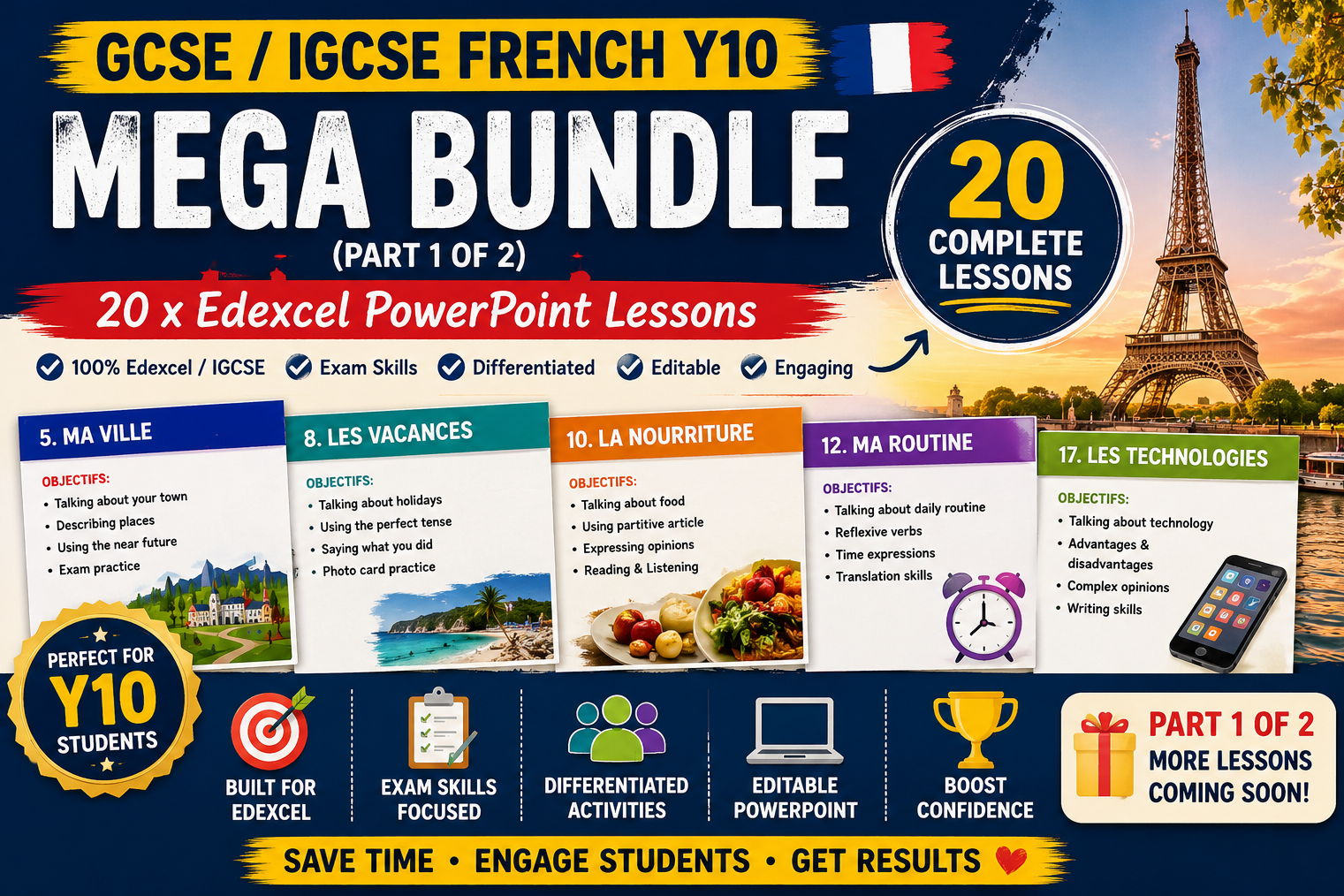 GCSE / IGCSE French Y10 MEGA BUNDLE (Part 1 of 2) - 20 x Edexcel PowerPoint Lessons