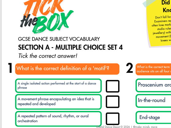 GCSE Dance Section A: Multiple Choice Set 4