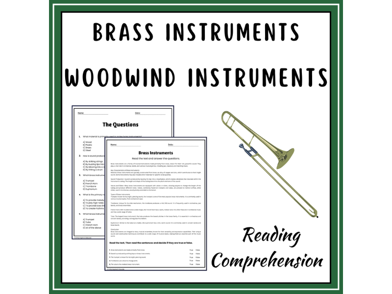 Brass Instruments Reading Comprehension Passages & Questions Worksheets ...