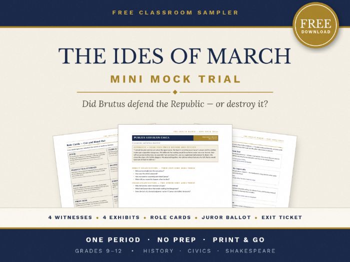FREE Julius Caesar Mock Trial | Ides of March One-Period Roman Republic Activity | Grades 9-12