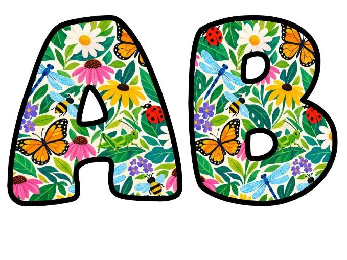 Meadow Butterflies Bugs Bubble Letters | Botanical Bulletin Board Letters | Classroom Display Pack