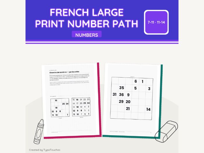 French Large Print Number Path | 29 pp
