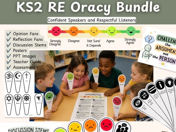 KS2 RE Oracy Toolkit, Discussion Sentence Stems, Opinion Fans & Speaking and Listening Resources