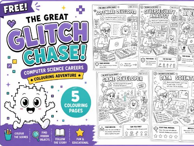 FREE Computer Science Careers Colouring Adventure | 5 Fun Printable Activity Pages