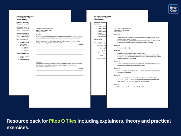 Computer Science Piles O Tiles Activities AQA A-level 7517