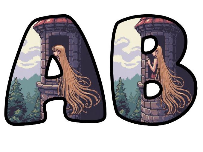 Rapunzel Tower Retro 8-Bit Pixel Alphabet Letters | Classroom Display, A-Z 0-9