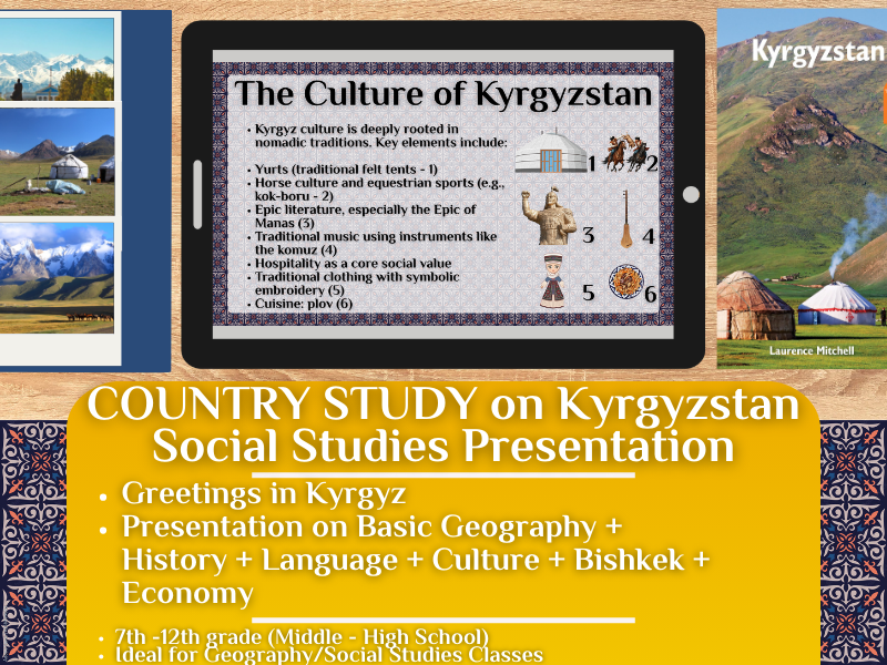Kyrgyzstan Country Study - Geography + Social Studies Presentation - Central Asia