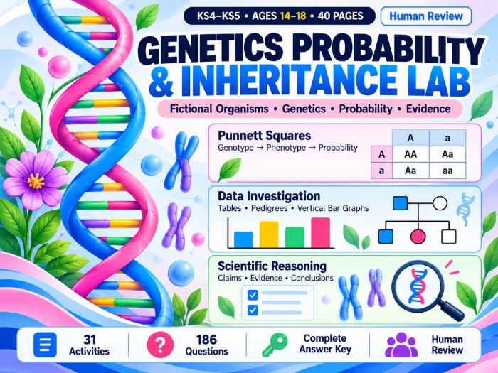 Genetics & Inheritance Probability Lab | KS4–KS5 Biology & Probability | 40 Pages