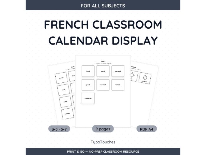 French Classroom Calendar Display | 9 pp