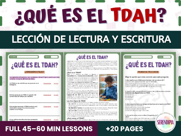 ADHD Reading Passage and Comprehension Activities in Spanish B2-C1 Level | Neurodiversity Texts