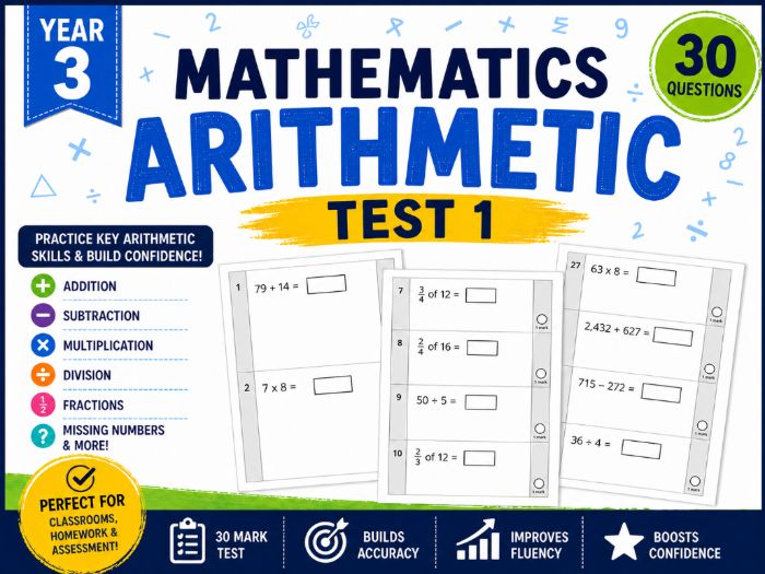 Year 3 Maths Arithmetic Assessment - Paper 1