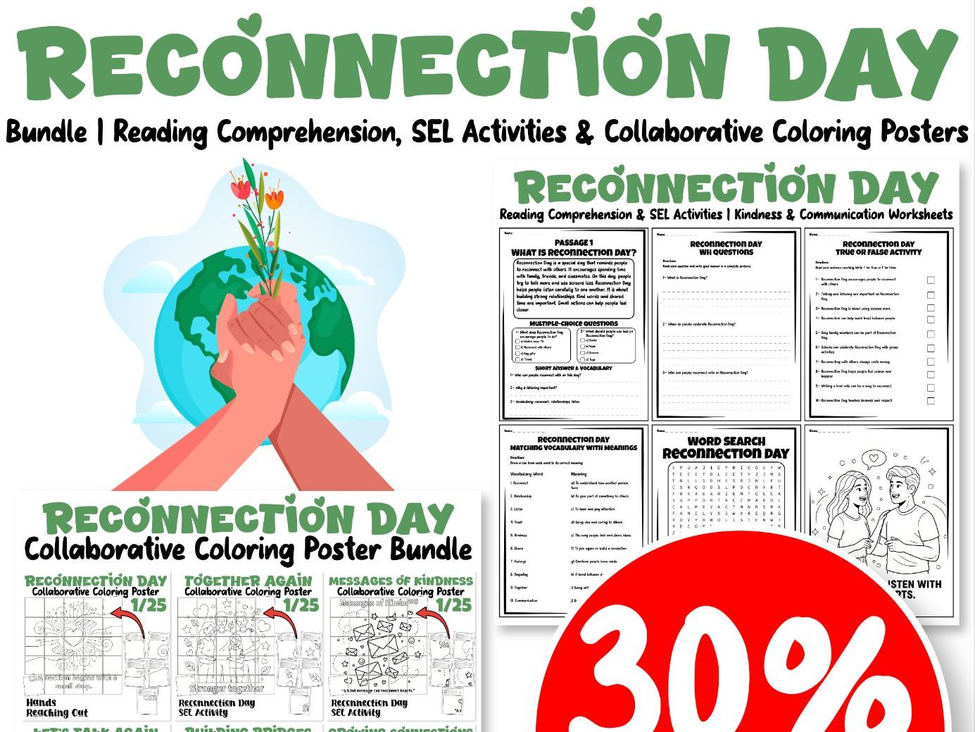 Reconnection Day Bundle | Reading Comprehension, SEL Activities & Collaborative Coloring Posters