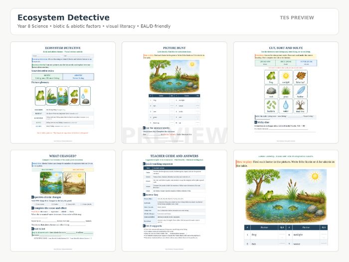 Ecosystem Detective: Biotic & Abiotic Factors Visual Activity | KS3 Science, EAL/SEND
