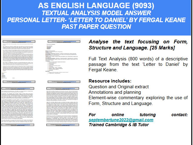 SAMPLE TEXT ANALYSIS OF PERSONAL LETTER: CAIE AS ENGLISH LANGUAGE (9093)