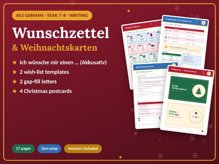 KS3|A1/A2 German Christmas Wish List & Cards