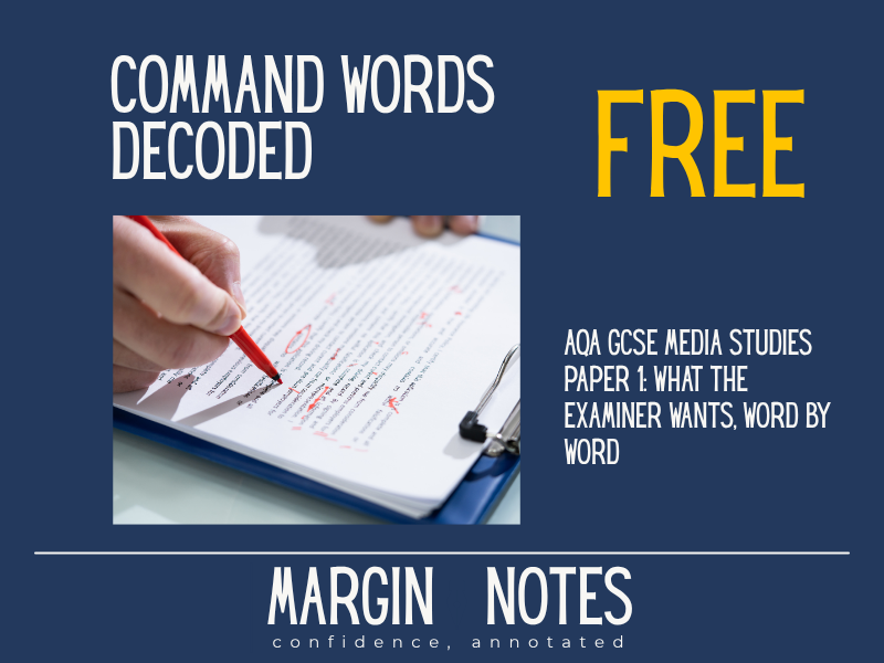 AQA GCSE Media Studies Command Words Poster | FREE Paper 1 Exam Technique Display (8572)