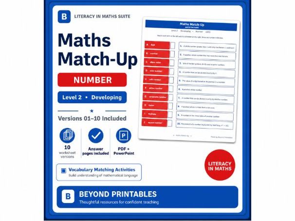 Number Vocabulary Match-Up – Level 2 Developing | PDF, Answers & PowerPoint