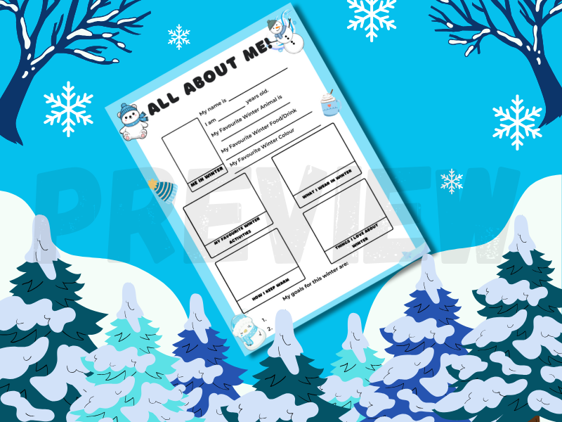 All About Me – Winter Edition | EYFS & KS1 Worksheet | Winter Writing & Drawing Activity