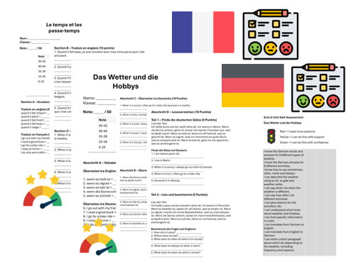 Hobbies & Weather (French & German) – Assessment, Mark Scheme & Self Assessment