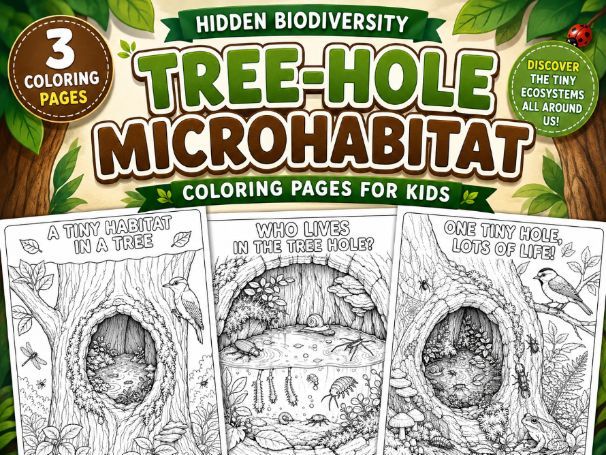 Tree-Hole Microhabitat Coloring Pages for Kids (Prek-Grade 3)