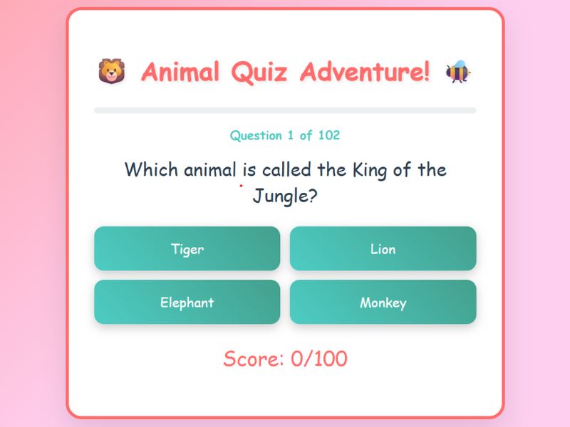 100 Questions for an Epic Animal Learning Adventure APP