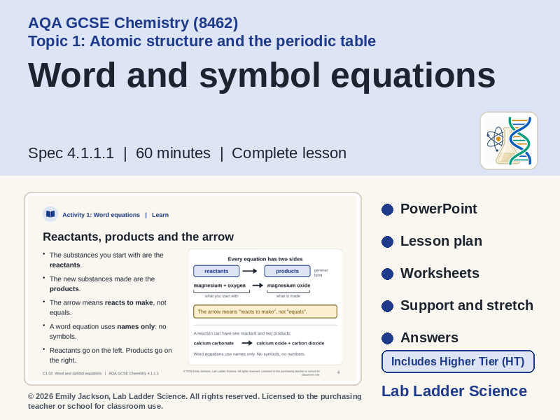 C1-02 Word & Symbol Equations: AQA GCSE Chemistry