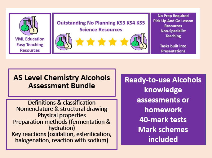 A Level Alcohols Bundle of Assessments With Markschemes