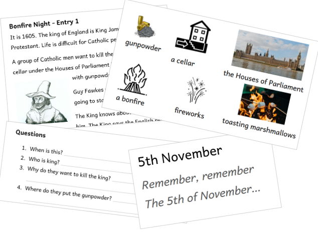 ESOL Entry 1 E1 Bonfire Night Reading Activity ESL A1