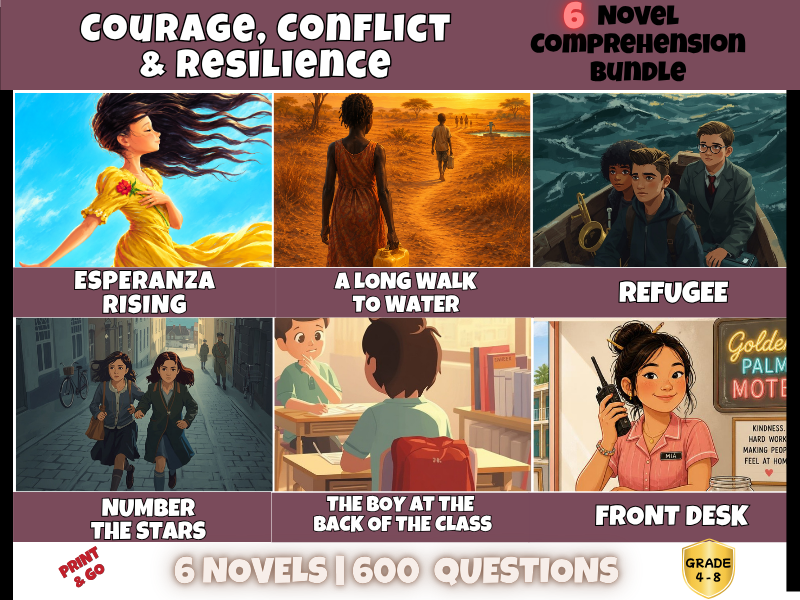 Courage, Conflict & Resilience Reading Comprehension Bundle | 6 Novels, 600 Questions | Years 4-8